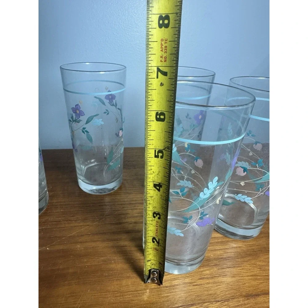 6 Pfaltzgraff April Tumblers Water Tea Drinking Glasses Dainty Floral 14 Oz